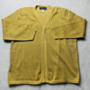 VTG 90s Maggie McNaughton Womens Gold Metallic Shimmer Cardigan Sweater Size 1X